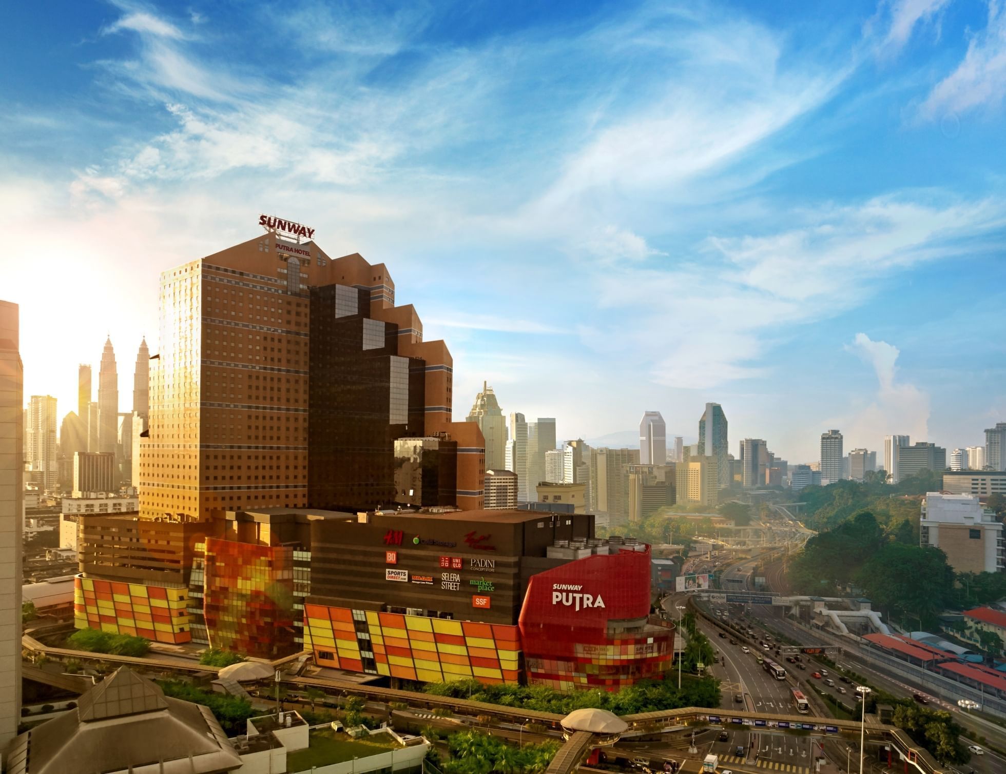 Distant view of the hotel & downtown at Sunway Putra Hotel